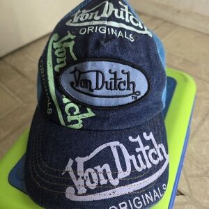Y2K Von Dutch Graphic painted denim trucker hat